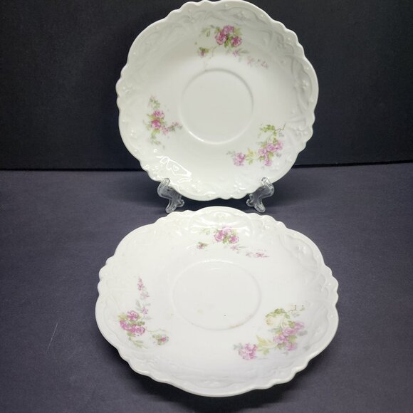 Vintage MZ Austria Saucer Plates White 5.5'' Floral Pink Design - Set of 2 - Picture 1 of 7